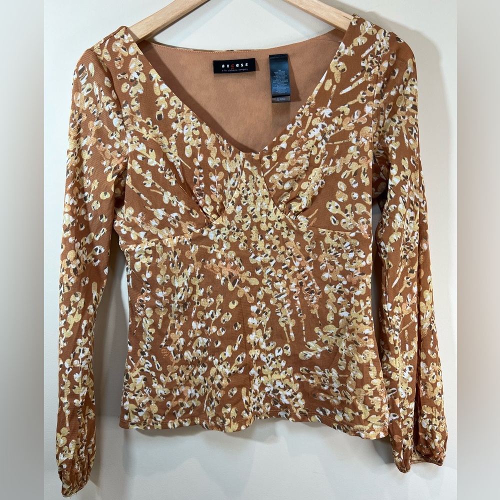 Axcess Womens Vintage Y2K Floral Long Sleeve Babydoll Top Balloon Sleeve Sz Med